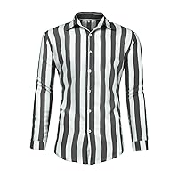 Mens Graphic T-Shirts Vintage Fashion Vertical Striped Slim Fit Long Sleeve Casual Button Down Dress Shirt