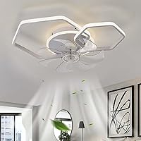 YFouCnd I White Ceiling Fan with Lighting and Remote Control Bedroom, LED Dimmable Lamp with Fan Lounge Reversible 6 Gang Living Room Ceiling Light with Fan Quiet 53 cm