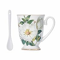 Ceramic Tea Cup with Spoon, Fine Bone China Tea Cup,Gifts for Women Mom Teacher,Suitable for Milk, Cold Drinks,Hot Drinks, Coffee, Fruit Juice (kapok)
