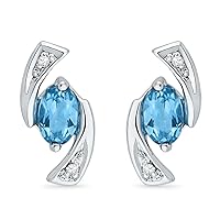DGOLD 10KT White Gold Oval Blue Topaz with Round Diamond Fashion Earring (0.71 cttw)