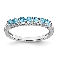 10k White Gold Blue Topaz and Diamond 7 stone Ring Size 7.00 Jewelry for Women