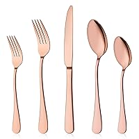 Briout Rose Gold Silverware Set, 20 Piece Cutlery Set, Stainless Steel Flatware Set Service for 4 Include Spoons Forks Knives Tableware Utensil Set for Kitchen Home Restaurant, Shiny Rose Gold Polish