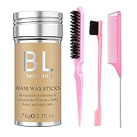 4Pcs Hair Wax Stick & Slick Back Hair Brush Versatile Hair Styling Set, Hair Wax Stick for Flyaways & Wigs Hair Tamer Styling, Edge Brush, Teasing Brush and Rat Tail Combs for Women Girls (Pink)