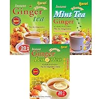 Honsei Instant Ginger Honey, Ginger Mint, and Ginger Lemon Tea Set, 20 Sachets Each Flavor