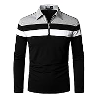 HOOD CREW Men’s Long Sleeve Polo Shirt Casual Slim Fit Shirts Contrast Color Patchwork T Shirts Cotton Tops