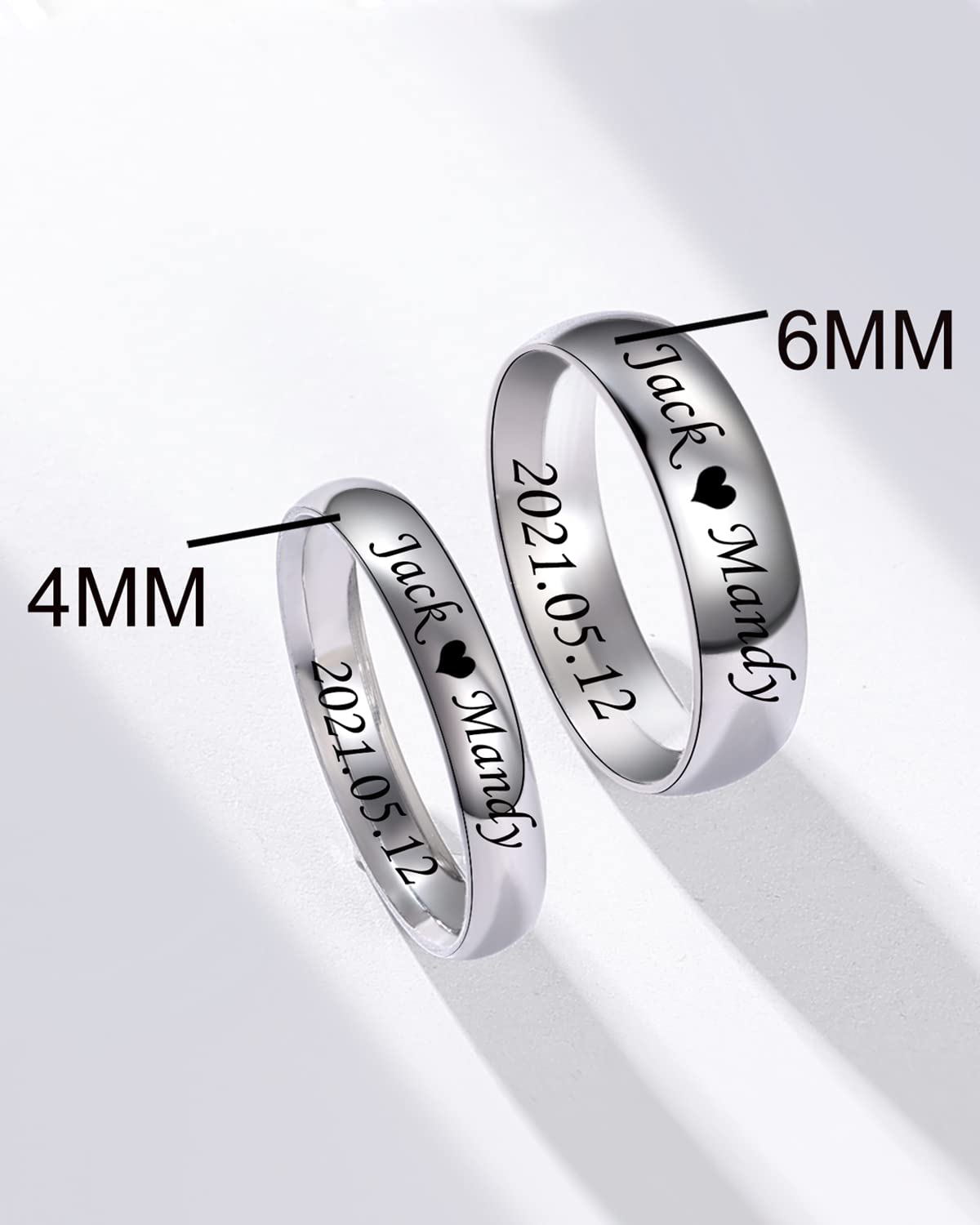 Fanery sue Custom Personalized Engraved Name Ring for Men and Women Customizable 4MM/6MM Stainless Steel Stackable Simple Dome Couples Promise Rings Wedding Anniversary Band Mother's Day Gift