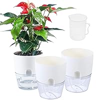 3 Pack Self Watering Planters 6 Inch Plant Pots Self Watering Pots Planters for Indoor Plants Plastic Flower Pot with a Watering Bottle