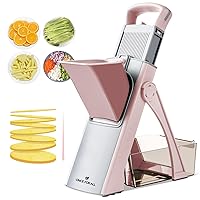 ONCE FOR ALL Upgrade Safe Mandoline Slicer Plus, Adjustable Vegetable Food Chopper Potato Fries French Fry Cutter, Detachable Blade, Kitchen Chopping Artifact, New Kitchen Gift (Pink)