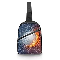 Volleyball in Fire and Water Foldable Sling Backpack Travel Crossbody Shoulder Bags Hiking Chest Daypack