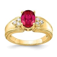 Solid 14k Yellow Gold 8x6mm Oval Ruby Diamond Engagement Ring (.09 cttw.)