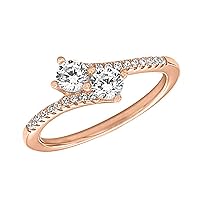 SwaraEcom 14K White Gold Plated 0.60 Ct Round Simulated Diamond Forever Us Two Stone CZ Ring Bypass Engagement Ring
