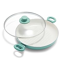 GreenLife 11” Healthy Ceramic Nonstick Grill Pan with 2 Handles and Lid, PFAS-Free, Rivetless Interior, Grill Ridges, Dishwasher Safe, Oven Safe, Turquoise