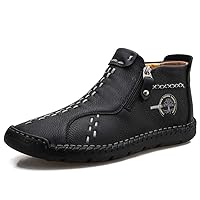 Mens Leather Ankle Chukka Boots Casual Shoes Loafers Flat Shoes Vintage Hand Stitching Breathable Lace-up Lightweight Flats Oxford Shoes Slip On Walking Driving Shoes for Work Office Dress Outdoor