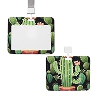 ID Badge Holder Waterproof Name Card Badge Holder Cactus Name Tag Holder Plastic Card Sleeve with Breakaway Lanyard Vertical Card Protector Cover Case for Nurse Doctor Office Work
