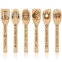 GLOBLELAND 6Pcs Sloth Bamboo Cooking Utensils Wooden Engraved Cooking Spoons Set Carving Kitchen Bamboo Spatula Set Wood Cooking Spoon for Kitchen Fun House Warming Gift