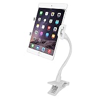 Macally Gooseneck Tablet Holder for Bed, Desk, Stroller, Bike, Airplane - Perfect as Cell Phone Clip Mount, Tablet Clamp Mount, iPhone Holder, or iPad Holder - Easy to Use and Universal Compatibility
