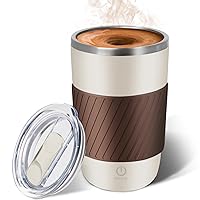Self Stirring Coffee Mug - Self Stirring Cup Rechargeable,Automatic Magnetic Stirring Travel Cup,Electric Mixing Cup Waterproof 14oz with 2Pc Stir Bar - Brown