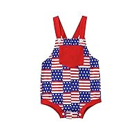 4th of July Baby Boy Girl Outfit Sleeveless Stars Stripes Print Rompers Overalls Newborn Fourth of July Clothes