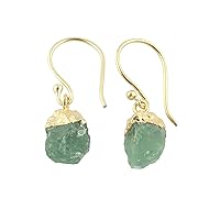 Guntaas Gems Raw Uncut Gemstone Jewelry Green Strawberry Quartz Brass Gold Plated Dangle Earrings
