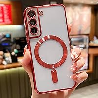 FORLUZ Luxury Plating Clear Magnetic Wireless Charge Case for Samsung Galaxy S20 S21 S22 S23 S24 Ultra Plus Silicone Cover,red,for S21 FE