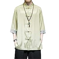 Summer Mens Chinese Shirts Satin Silk Vintage Coat Hanfu Blouse Traditional Chinese Clothing for Men Top Tang Collar Shirts