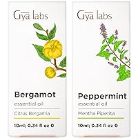 Bergamot Oil for Hair & Pappermint Oil for Hair Growth Set - 100% Natural Therapeutic Grade Essential Oils Set - 2x0.34 fl oz - Gya Labs