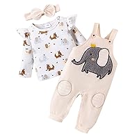 Newborn Baby Girl Elephant Outfit Ruffle Long Sleeve Pullover Top Cute Bib Suspender Pants Fall Winter Clothes