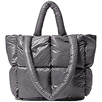 Barabum Women Puffer Tote Bag Soft Padded Down Handbag Space Totes Puffer Shoulder Bag Nylon Pillow Shopper Bag