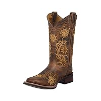 Laredo Women's Brown Secret Garden Floral Embroidered Pull-On Cowgirl Boot 5822