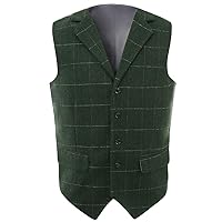 Mens 1 Piece 6 Button Slim Fit Casual Green Plaid Vest