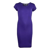 Bodycon Midi Dress Short Sleeve Long Length Plain Stretch Dresses - New Midi Dress Purple 13