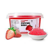 JIFFY BOBA - Bursting Fruit Popping Boba Pearls | Bubble Tea | Strawberry | 100% Vegan & Gluten Free - 1 lb