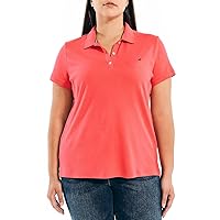 Nautica Women's Short Sleeve Polo Shirt, Womens 3-Button Cotton Golf Shirts - Pink Small
