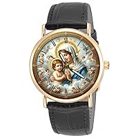 The Virgin Mary with The Infant Jesus Christ. Madonna & The Child. Beautiful Bouguereau Cherubic Style Solid Brass Collectible Watch