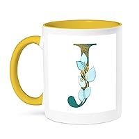3dRose Turquoise and Image Of Gold Leafy Monogram Initial J - Mugs (mug-378297-8)