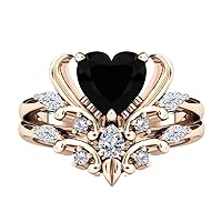 4 CT Heart Cut Vintage Black Onyx Engagement Ring Set for Women Black Gemstone Ring Set Black Diamond Wedding Ring Set Gift for Her