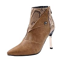 BIGTREE Womens Booties Elegant Pointed Toe Autumn Snake Print Zipper Heel Leather Fahion Ankle Boots