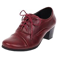 SHEMEE Women's Chunky High Heels Wingtip Oxfords Round Toe Lace Up Stacked Block Heel Vintage Brogues Pumps Shoes