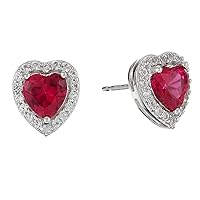 Choose Your Color Gemstone Love Heart Stud Earrings 925 Sterling Silver Designer 3-Prong set Halo stud Earings Beautiful Gift for Mother, Sister, Best friends,wife