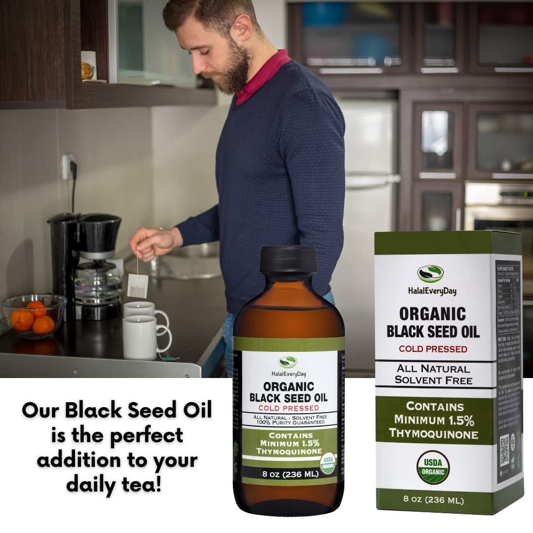 Organic Black Seed Oil - USDA Certified Cold Pressed Glass Bottle Over 1.5% Thymoquinone 3X strength Turkish Black Cumin Nigella Sativa non-GMO 100% Pure Blackseed Oil (1oz Dropper Bottle)