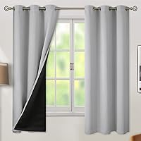 100% Blackout Curtains for Bedroom with Black Liner, Thermal Insulated Thick Double Layers Total Light Blocking Grommet Window Curtains 63 Inch Length 2 Panels Set (52 x 63 Inch, Light Grey)