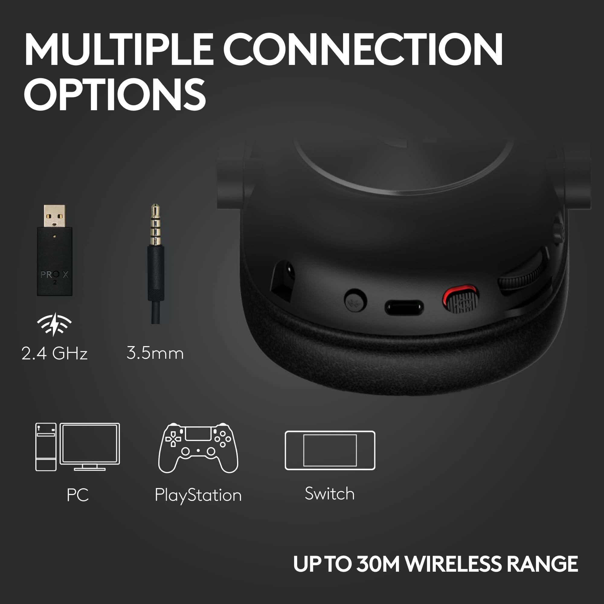 Logitech G PRO X 2 Lightspeed Wireless Gaming Headset, Detachable Boom Mic, 50mm Graphene Drivers, DTS:X Headphone 2.0—7.1 Surround, Bluetooth/USB/3.5mm Aux, for PC, PS5, PS4, Nintendo Switch - Black