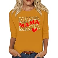 Mimi Shirts for Women,Mama Shirts for Women Mothers Day 3/4 Sleeve Graphic Tee Tops Casual Grandma Gifts Round Neck Blouse Mom to Be Shirt