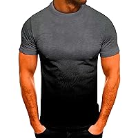 Mens Short Sleeve Ombre T-Shirt Summer Casual Slim Fit Gradient Color Shirts Active Workout Tee Athletic Tops