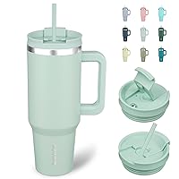 BJPKPK 40oz Stainless Steel Insulated Tumbler With Handle And Lid Straw Travel Coffee Mug Thermal Cup,Pistachio Green