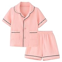 BINIDUCKLING Toddler Button Up Pajamas Summer Pjs for Girls Boys 18 Months - 12 Years