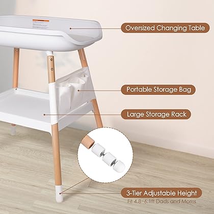 Beberoad Love Baby Changing Table Dresser Diaper Station with Changing Pad Adjustable Height Top Changing Table with Nursery Organizer and Large Storage Rack for Newborn Baby and Infant (White)