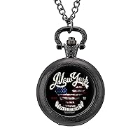 Vintage New York City US Eagle Flag Pocket Watch with Chain Vintage Pocket Watches Pendant Necklace Birthday Xmas
