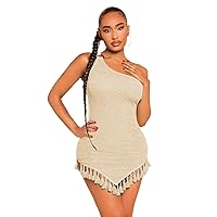 Dresses for Women - Boho Chic One Shoulder Tassel Hem Bodycon Dress - Embrace Your Inner Free Spirit