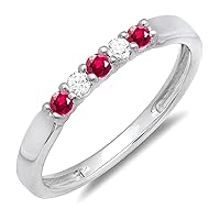 Dazzlingrock Collection 10k Round Ruby And White Diamond 5 Stone Ladies Anniversary Wedding Band Ring, White Gold